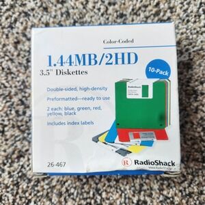 VTG‎ Radio Shack Floppy Diskettes 1.44 MB/2HD 3.5" Pack 21 Color Coded